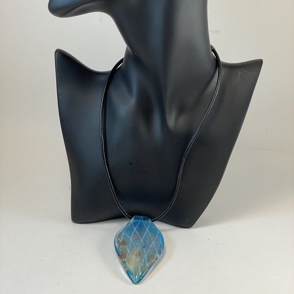 Vermeil & Dichroic Glass Pendant Blue  On Robert Lee Morris Black Cord Necklace - Picture 13 of 15